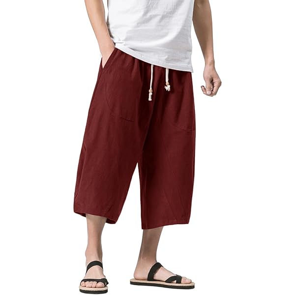 Seidarise Men's Japanese Kimono Traditonal Beach Pants Linen Capri